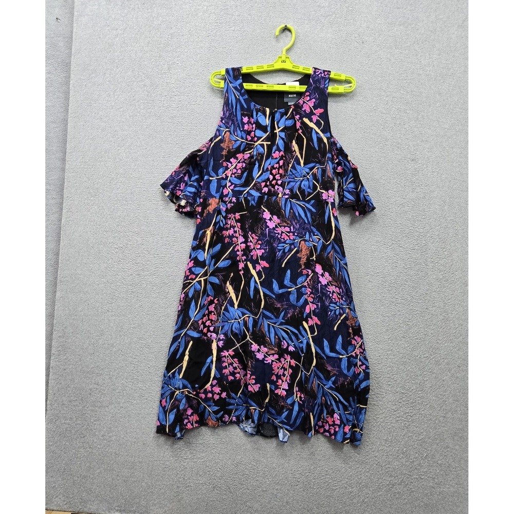Maeve Anthropologie Women Dress 14 Blue Elia Open Shoulder Mini A Line Tropical